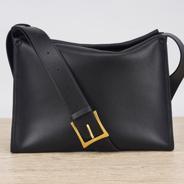 Damen Ledertasche, Crossbody-tasche, Leder-Einkaufstasche, handgemachte Ledertasche, Ledergeldbörse Crossbody, Messenger-Stil, schwarze Clutch-Geldbörse