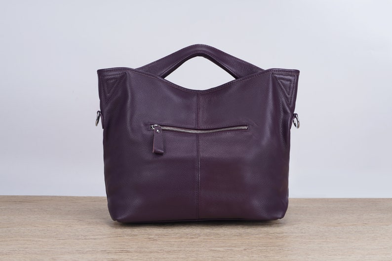 Paarse leren schoudertas, paarse hobo tas, crossbody hobo tas, lederen Tote Crossbody tas, laptop Tote tas, alledaagse lederen handtas afbeelding 3