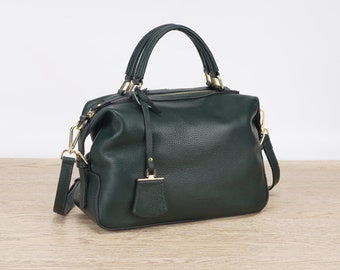 Sac à main en cuir véritable, sac à poignée supérieure, sac crossbody en cuir pour femmes, sac à main en cuir vert, sac en cuir élégant, cadeaux faits à la main pour elle