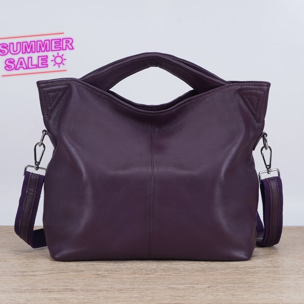 Purple Leather Shoulder Bag, Purple Hobo Bag, Crossbody Hobo Bag, Leather Tote Crossbody Bag, Laptop Tote Bag, Everyday Leather Handbag