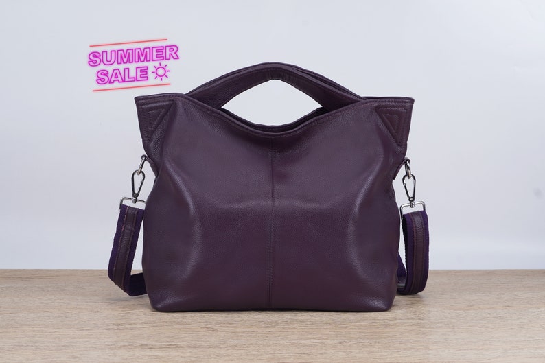 Paarse leren schoudertas, paarse hobo tas, crossbody hobo tas, lederen Tote Crossbody tas, laptop Tote tas, alledaagse lederen handtas afbeelding 1