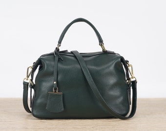 Sac à main en cuir véritable, sac à poignée supérieure, sac à bandoulière en cuir pour femme, sac à main en cuir vert, sac en cuir élégant, cadeaux faits à la main pour elle