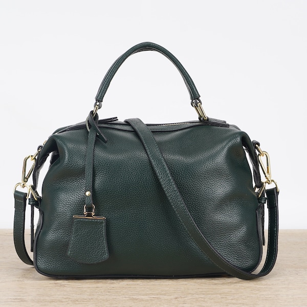 Sac à main en cuir véritable, sac à poignée supérieure, sac à bandoulière en cuir pour femme, sac à main en cuir vert, sac en cuir élégant, cadeaux faits à la main pour elle