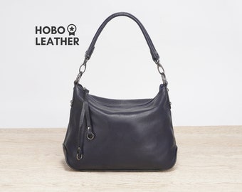 Sac Hobo en cuir marine avec fermeture éclair, sac crossbody en cuir, sac à main marine pour femmes, sac à bandoulière Hobo, sac à main en cuir, sac de tous les jours, 3 couleurs