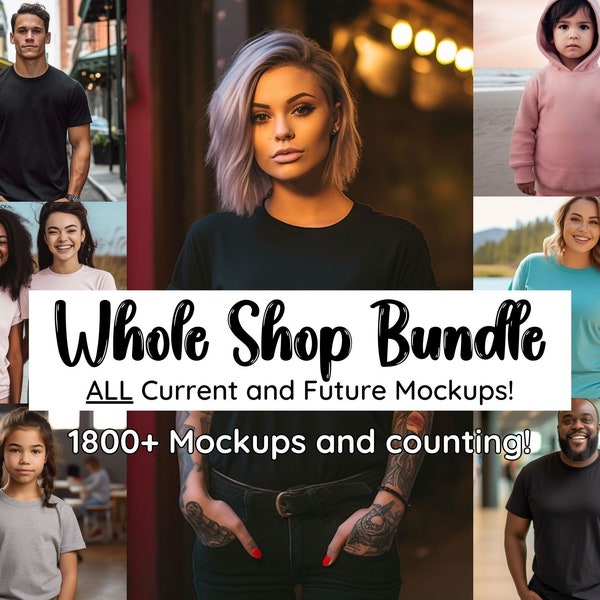 Whole Shop Mockup Bundle, Lifetime Full Access Deal, Diverse Inclusive Mocks, Bella Canvas, Gildan, African American, Plus Size Mock ups
