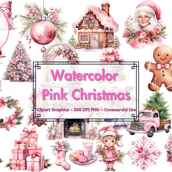 Pink Christmas Clipart Bundle - Christmas Pink Png Transparent Background - Instant Download - Commercial Use - Junk Journal Christmas Cards