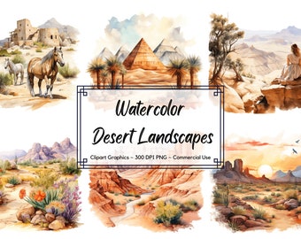 Watercolor Desert Landscapes Clipart - Watercolor PNG format instant download - Commercial Use - Desert Clipart Bundle - Desert PNG
