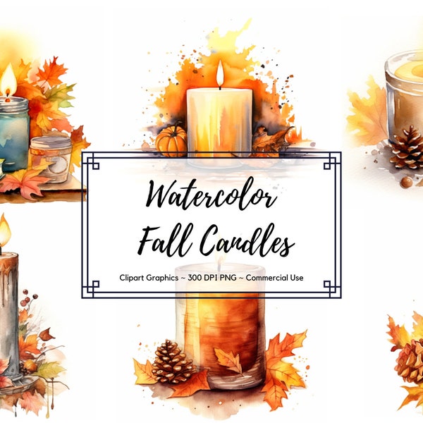 Watercolor Fall Candles Clipart - Autumn Watercolor PNG format instant download - Commercial Use