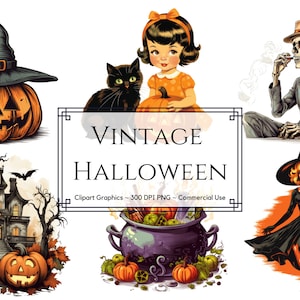 Halloween Vintage Clipart Bundle - Retro Halloween Png Bundle - Junk Journal Spooky Digital Planner - Instant Download - Commercial Use