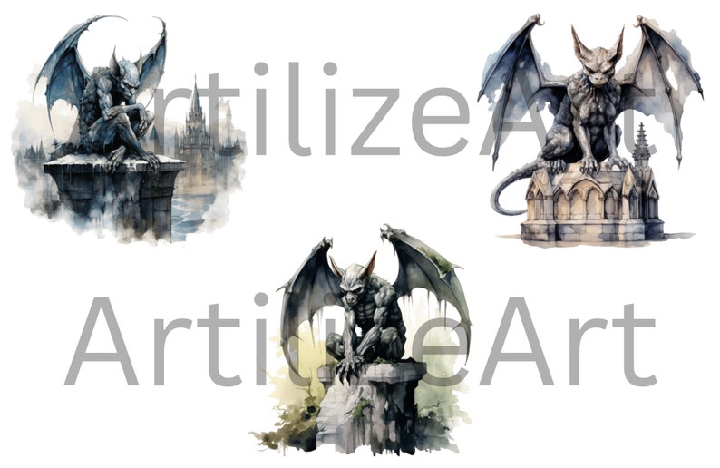 Watercolor Gargoyle Clipart Bundle - Gargoyle Transparent Pngs - Junk ...