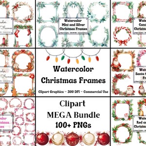 Aquarell Weihnachtsrahmen Clipart Bundle - Rahmen Weihnachten Bundle Png - sofortiger Download - Kommerzielle Nutzung - Transparente Hintergründe