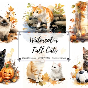 Acquerello Autunno Cats Clipart - Autunno Acquerello - 25 PNG - Formato PNG - download istantaneo - Uso commerciale - Autunno Cats PNG