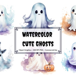 Cute Ghost Clipart, Watercolor Halloween Png, Halloween Clipart Bundle, Instant Download Digital Planner, Commercial Use