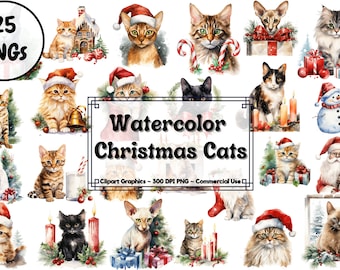 Christmas Cats Clipart Bundle - Cat Christmas Transparent Background - Instant Download - Commercial Use - Junk Journal Cat Christmas Cards