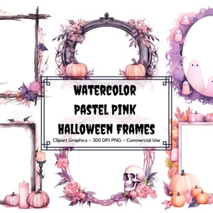 Watercolor Pastel Pink Halloween Frames Clipart Bundle - Halloween Pastel Pink instant download - Commercial Use - Halloween Clipart Bundle
