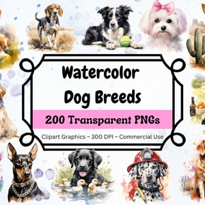 Dog Breeds Clipart Bundle - PNG Format - Instant Download - Commercial Use - Watercolor Dog Png Bundle - Planner Dog Lovers Junk Journal