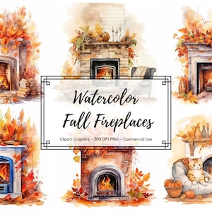 Watercolor Fall Fireplaces Clipart - Autumn Png Bundle - instant download - Commercial Use - Junk Journal Fall Planner Design - Fall Clipart