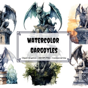 Watercolor Gargoyle Clipart Bundle - Gargoyle Transparent Pngs - Junk ...