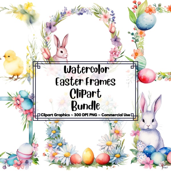 Watercolor Easter Frames Clipart Bundle - Easter Png Transparent - Instant Download - Commercial Use - Junk Journal Happy Easter Cards