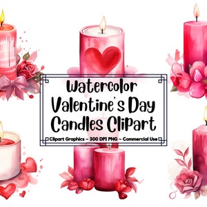 Aquarell Valentinstag Kerzen Clipart Bundle - Valentinstag Png - Instant Download - kommerzielle Nutzung - Junk Journal Valentinstag Karten