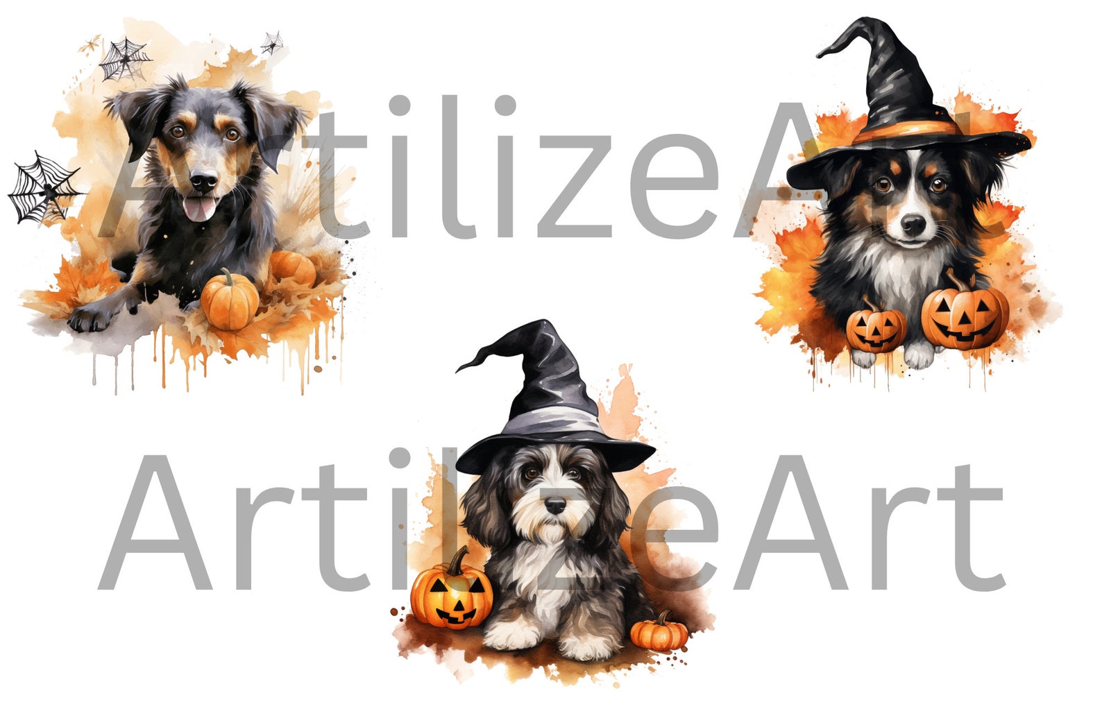 Watercolor Halloween Dogs Clipart Bundle - Dog Halloween Png Bundle ...