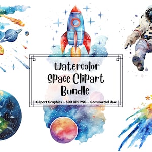 Watercolor Space Clipart Bundle - Space Transparent PNGs - Junk Journal - Digital Planner - Instant Download - Commercial Use - Space Cards