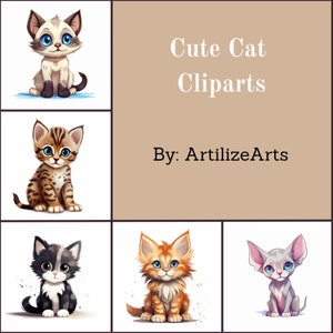 Cute Cat Clipart, Cat Png Bundle - Commercial Use - Adorable A.I. Generated Cat Breeds - Junk Journal Cat Planner Design - Kitten Clipart