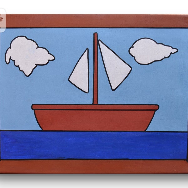 Tableau de salon des Simpsons "Le bateau et la mer". Peinture acrylique sur toile
