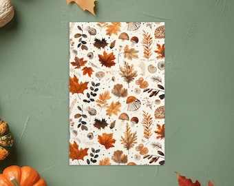 AUTUMN Forest  Postcard, Cozy Autumn Postcard, Forest Mushrooms Standard Postcard Funky Autumn Leaves
