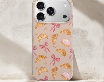 Croissant phone case Phone Case Coquette Cake phone Cover for iPhone 17, 16e, 15, 14, 13, 12, Google Pixel 10, 9 Pro, 8, 7A,Samsung S25 edge