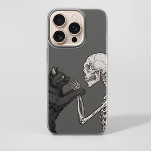 Goth phone case Phone Case Cat Skeleton phone Cover for iPhone 17, 16e, 15, 14, 13, 12, Google Pixel 10, 9 Pro, 8, 7A, Samsung S25 edge