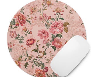 Roses rose romantique été floral esthétique rond tapis de souris antidérapant abstrait pour ordinateur cadeau accessoires de bureau