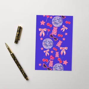 Carte postale boule disco, carte postale cerise funky, carte postale standard fête ours drôle, cartes postales étoiles roses