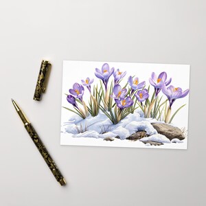 Carte postale CROCUS, carte postale de printemps violet, carte postale standard de fleurs de crocus Cartes postales élégantes de fleurs de crocus