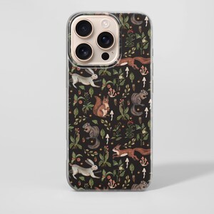 Custodia per telefono con motivo animali della foresta, motivo volpe, colore scuro, per iPhone 16e, 15, 14, 13, 12, Google Pixel 9Pro XL, 8A, 7A, 6A, Samsung S25, S24 FE, S23
