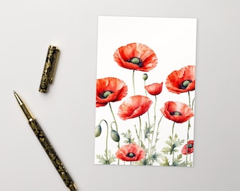 POPPY RED Postkarte, Mohndruck Postkarte, Red Blooms Standard Postkarte Funky Red Poppy
