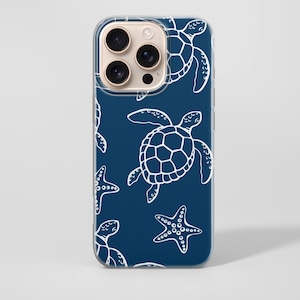 Coque de portable SEA TURTLE, bleu corail, Sea iPhone 16 Pro, 15, 14, 13, Google Pixel, modèles disponibles Samsung Whale Galaxy S25 Ultra Beige Sharks
