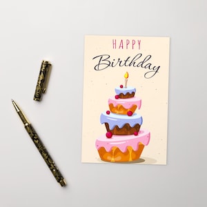 BIRTHDAY Postcard, Celebrate Postcard, Birthday cake Standard Postcard Funky Birthday wish
