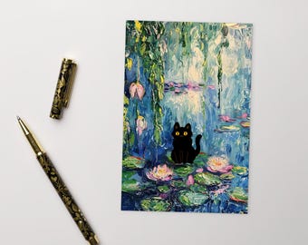 BLACK CAT-ansichtkaart, Celebrate-briefkaart, Cat Standard-briefkaart Funky Waterlelie-kat