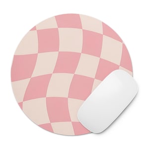 Tapis de souris antidérapant rond esthétique à carreaux roses abstrait pour ordinateur cadeau accessoires de bureau
