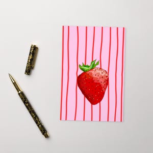 Carte postale FRAISE, Carte postale de petits fruits rouges, Carte postale standard Lignes rose fraise funky