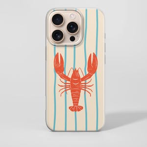 Custodia per telefono LOBSTER con motivo a linee oceaniche per iPhone 16e, 15, 14, 13, 12, Google Pixel 9Pro XL, 8A, 7A, 6A, Samsung S25, S24 FE, S23, A22
