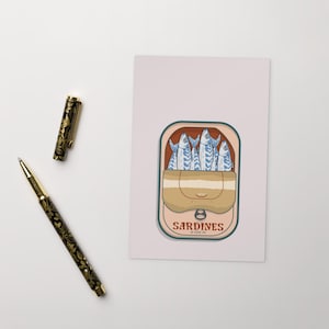 SARDINES Postcard, Celebrate Postcard, Birthday Fish Standard Postcard Funky Birthday Vintage Tinned