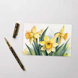 Carte postale jonquille, carte postale jaune de printemps, carte postale standard jonquilles en fleurs Cartes postales élégantes jonquilles