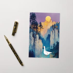 Carte postale SILLY GOOSE, carte postale de canard génial, carte postale standard d'oie Carte postale d'animaux drôles coucher de soleil