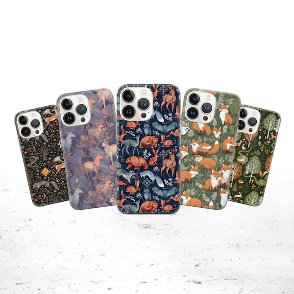 Forest animals Phone Case Woodland animals Cover for iPhone 15 14 13 12 Pro 11 XR SE, Samsung S23 S22 A73 A53 A13 A14 S21 Fe S20, Pixel 8 7