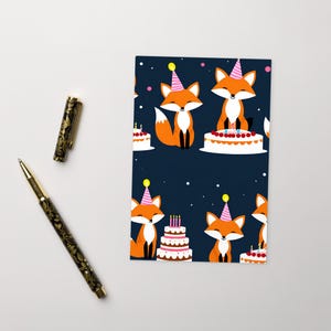 BIRTHDAY FOX Postcard, Celebrate Postcard, Birthday cake Standard Postcard Funky Birthday wish