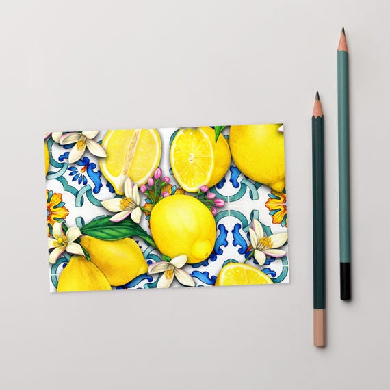 AMALFI LEMONS Postcard, Lemons Postcard, Amalfi Blooms Standard Postcard Funky Lemons