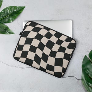 CHECKERED Laptop Sleeve, Geometric iPad Sleeve, Black Shapes Computer Tote Bag for Travel, Laptop Sleeve Business or School
