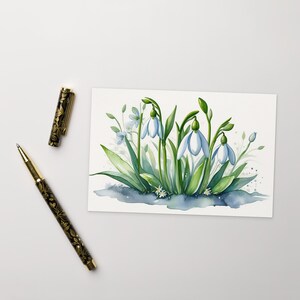 Cartão postal SNOWDROPS, Cartão postal aconchegante de primavera, Cartão postal padrão Snowdrops Blooms Cartões postais elegantes Snowdrops